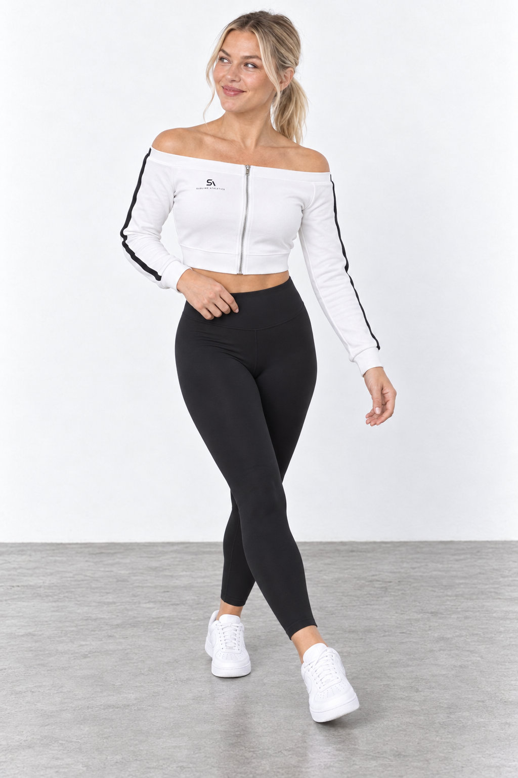 Off-Shoulder Full Zip Hoodie
